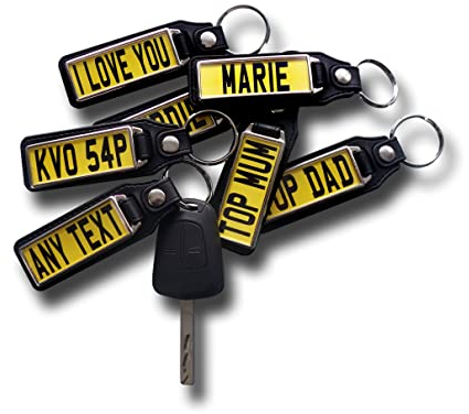 Vintage Sign Designs PERSONALISED QUALITY CAR REGISTRATION PLATE STYLE FAUX LEATHER KEYRING - FOB. please send a message with you text.