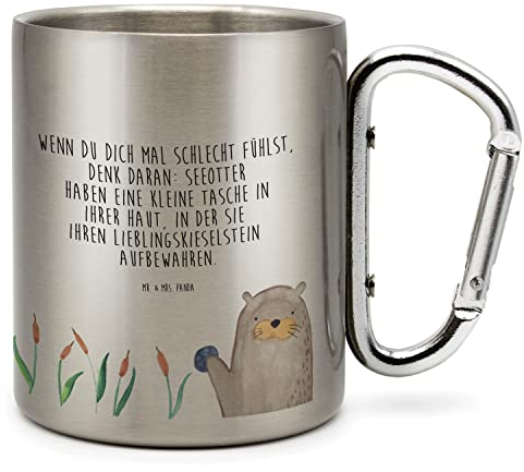 Mr. & Mrs. Panda Outdoor Tasse Otter Stein - Geschenk, Seeotter, Otter Seeotter See Otter, Geschenkbecher Edelstahl, Hochwertiger Edelstahlbecher,