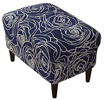 Highdi Ottomane Schonbezug Hockerbezug, Hocker Husse für Fußhocker Rechteckig, Stretch Bezug Ottomane Abdeckung Überzug Hocker Protector Waschbar Hockerabdeckung (Marineblaue Rose,L)
