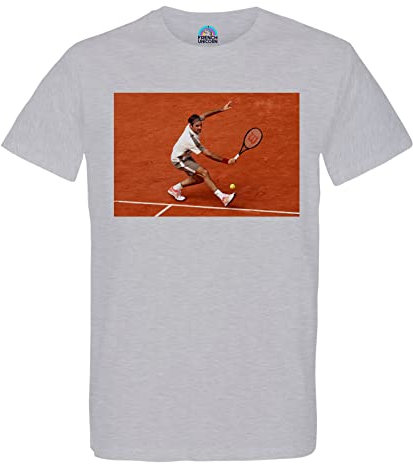 T-Shirt, Herren, Rundhalsausschnitt, Bio-Baumwolle, Terrakotta, Roger Federer, Tennis Superstar Sport, grau, S