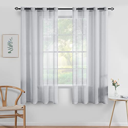 MIULEE Sheer Voile Vorhang Weihnachtsdeko mit Ösen Transparente Optik Gardine Ösenvorhang Ösenschal Transparent Durchsichtig für Schlafzimmer Wohnzimmer 140x137 cm (B x H) 2er Set Grau