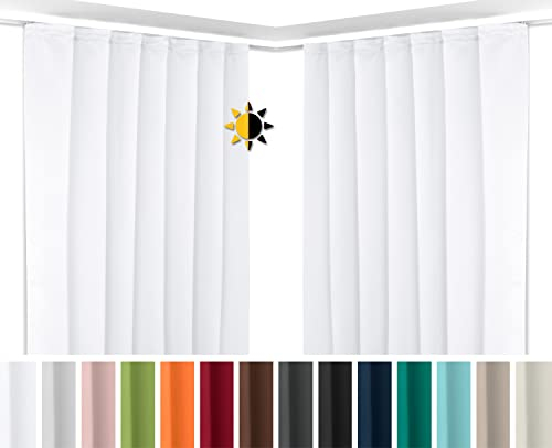 BEAUTEX 2er Set Kräuselband Verdunkelungsvorhang mit U-Band, Gardinen abdunkelnd und Blickdicht (B=140 cm, H=245 cm, Weiß)