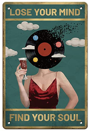 GLOBLELAND Record Woman Music Vintage Metal Tin Sign Plaque Poster Retro Metal Wall Decorative Tin Signs 8×12inch for Home Kitchen Bar Coffee Shop Club Decoration