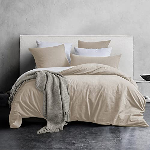 MILDLY Bettwäsche 155x220 Baumwolle, Bettwäsche-Sets Aprikose 2 Teilig mit Reißverschluss Ähnliche Textur wie Stone Washed Leinen und Enthält 1 Bettbezug und 1 Kissenbezug 80x80