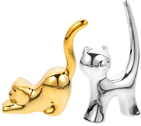 Cabilock Lot De 2 Présentoirs En Céramique En Forme De Chat Pour Bijoux De Filles