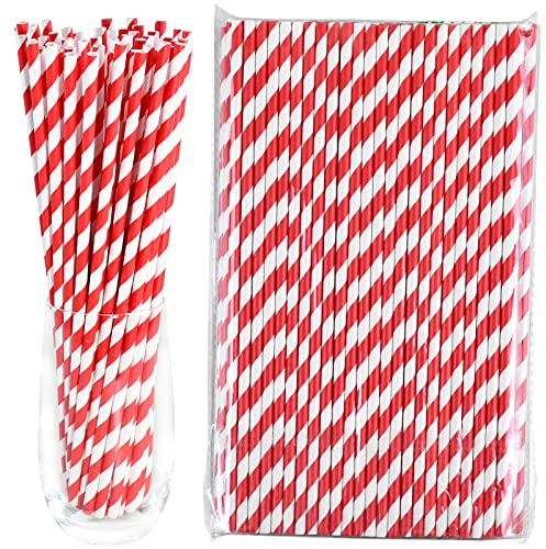 Bandes rouges et blanches 26 x 0,6 cm - Paille à boire - 100 pièces - Pour boire et l'artisanat