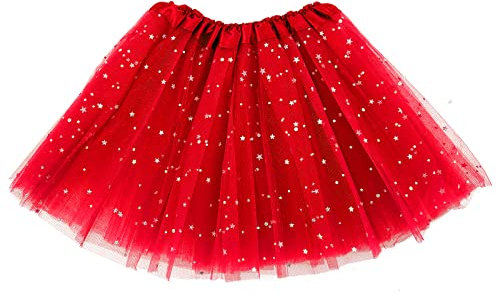 Sibba Tutus Skirt 3-Layer Sparkle Tulle Ruffle Layered Ballet Dress Dance Infrant Girls Kids Toddler Outdoor Clothing Costume (Red)