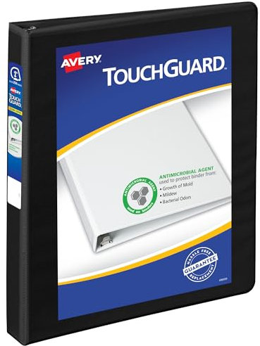 Avery TouchGuard Protection 3-Ringbuch, anpassbarer Einband, 2,5 cm schräge Ringe, 1 schwarzer Ordner (17118)