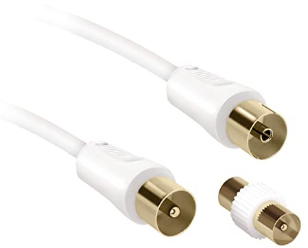 ekon Cable de antena para TV, cable de antena, macho hembra, 7,5 metros, 100 dB, conectores dorados, adaptador macho macho incluido, para TV, Smart TV, decodificador, digital terrestre