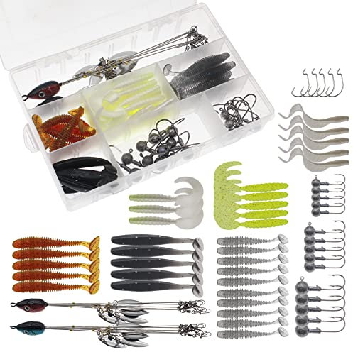 56 Stück Alabama Regenschirm-Rigs Kit, Salzwasser Süßwasser Angelköder zum Angeln Barschköder mit weichem Kunststoffköder, 5 Arm Regenschirm Rig Swimbait mit Weidenblatt-Klingen