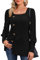 Aokosor Ladies Jumpers Womens Long Sleeve Tops Lightweight Tunic Square Neck Button Tops Black Size 14-16