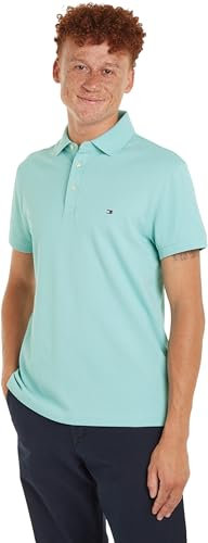 Tommy Hilfiger Herren Poloshirt Kurzarm 1985 Slim Slim Fit, Türkis (Tradewinds Aqua), XL