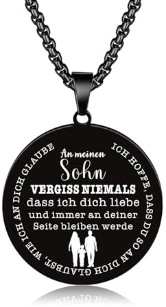TOLOWOBK Kette Herren An Meinen Geschenke Sohn Halskette Schwarz Inspirierende Anhänger Kette Jungs Gravur Ketten Abschluss Jahrestag Geburtstag Geschenk für Sohn Von Mama Papa