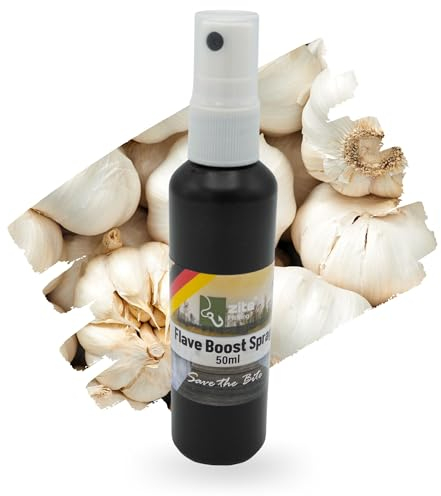 Zite Fishing Flave Boost Aroma-Spray Knoblauch – Knoblauch-Aroma Liquid Spray 50ml – Bait Liquid für Angelköder wie Trout Spoons, Forellen Gummiköder & Naturköder