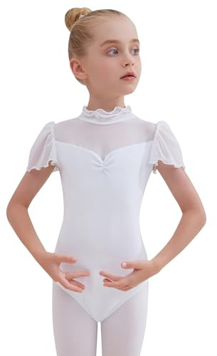 Tancefair Kinder Ballettkleidung Ballettkleid Mädchen Baumwolle Tanztrikot Rüschenärmel Balletttrikot Ballettanzug Tanzkleid Tanzbody Gymnastikanzug Turnanzug für 2-13 Jahre