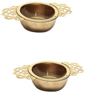 PRETYZOOM 2stücke Edelstahl Teefilter Kreativer Teesieb Mit Doppelgriff Und Tasse Für Lose Teeblätter Goldene Farbe Für Teeliebhaber Und Teepartys Für Kräuter Und Gewürze