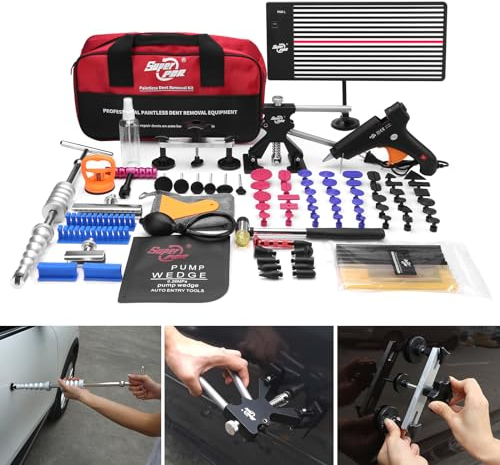 Auto Dellen Ausbeulwerkzeug Set Aufgerüstete 2 in 1 Gleithammer mit Gewinde,USB LED Wiederaufladbare Gefütterte Dellenplatte, Ausbeulwerkzeug Set Für Schäden durch Große Kleine Dellen,Hagelschäden