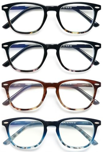 EYEURL 4 Stuecke Lesebrille Blaulichtfilter Brille für Damen und Herren Federn-Scharnier Brillen Computer/handy Blaues Licht blockiert Leser Brillen