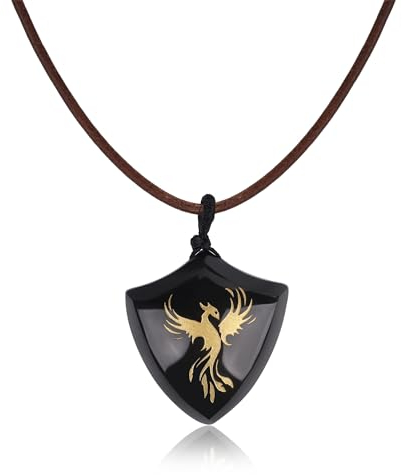 COAI Echtes italienisches Leder Halskette mit Obsidian Anhänger handgeschnitzt Phönix Anhänger für Herren