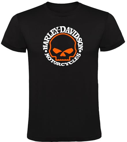 Genérico T-shirt noir crâne humain pour fans Harley Moto