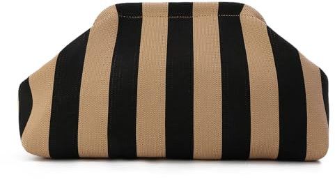 EVEOUT Knödel Clutch für Damen Gewebte Häkelarbeit Strand Urlaub Handtasche Stilvolle gestreifte Tasche für Abendessen Party