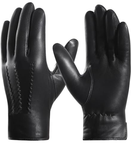 Harssidanzar Herren Lederhandschuhe Handschuhe Herren Leder Komfort Kaschmir Gefüttert GMEU006,Schwarz,Größe S