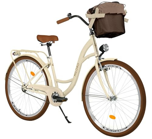 Balticuz OU Komfort Fahrrad mit Korb, Damenfahrrad, Citybike, 28 Zoll, Beige-Braun, 1-Gang