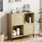 Litake Sideboard Anrichte mit 2 Türen aus Rattan, Buffetschrank Aufbewahrungsschrank Holz Kommode mit offene Ablage Küchenschrank Standschrank, 101x 94x 30 cm Eiche