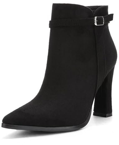 liaddkv Stivaletti da donna con tacco, eleganti, stivali slip-on con bordo a stiletto, stivali con tacco alto, stivali in pelle scamosciata con gambale corto, stivaletti da lavoro, stivali da donna