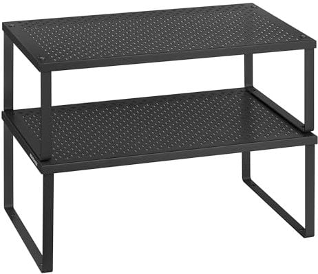 SONGMICS Gewürzregal, 2er Set, Küchenregal, Küchen-Organizer, Küche, Gewürzhalter, erweiterbar, stapelbar, kleines Regal, Metall, tintenschwarz KCS401B01