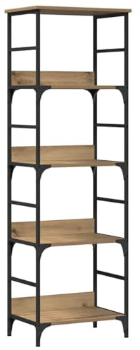 vidaXL Bücherregal, Bücherschrank mit 4 Fächer, Standregal für Wohnzimmer Büro, Büroregal Aktenregal, Artisan-Eiche Holzwerkstoff Stahl