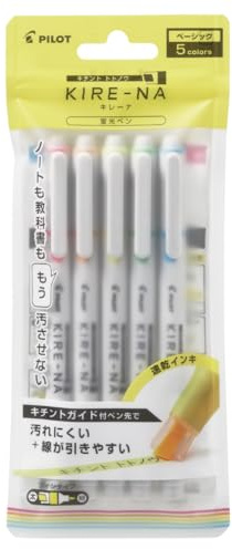 PILOT KIRE-NA Textmarker-Set, Basic 5 Farben, Meißel und feine Spitze, schnell trocknende Pigmenttinte, SKIW-1-5C1
