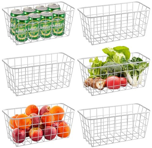 APACALI 6 Stück Metallkorb Weiß, Drahtkorb für Badzubehör, Metallkorb zum Aufhängen, Organisator Aufbewahrungskörbe für Küchenschränke, Speisekammer
