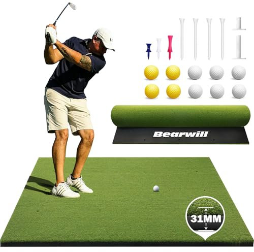 Bearwill Golf Mat 31mm, 5ft x 4ft Golf Hitting Mats for Practice Outdoor Indoor, High-Elasticity Artificial Turf Mat for Garage Simulator Chipping Driving Training