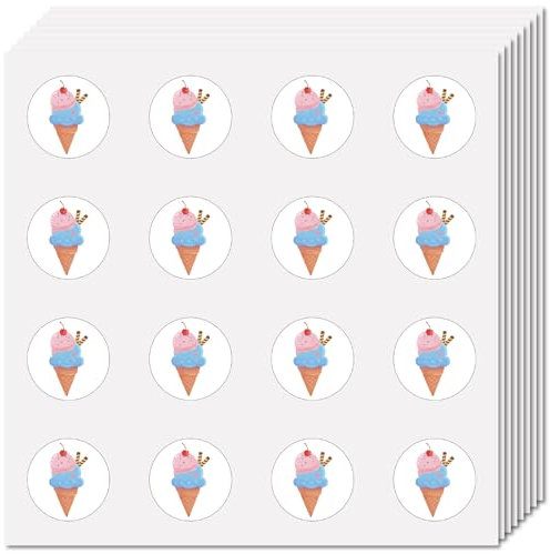 CREATCABIN 128 Stück Eiscreme Aufkleber Sommer Aufkleber Selbstklebend Wasserfest 2.5x2.5cm Kleine Runde Punkte Cartoon Aufkleber Massenaufkleber Für Scrapbooking Planer Kalender Wasserflaschen Laptop