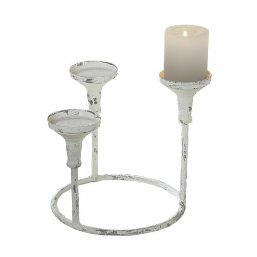 Loberon Kerzenhalter Kivorel, DREI Erhöhte Platten, Nostalgischer Charme, Kerzenständer, Dekoration, Wohn-Accessoire, Eisen, antikweiß