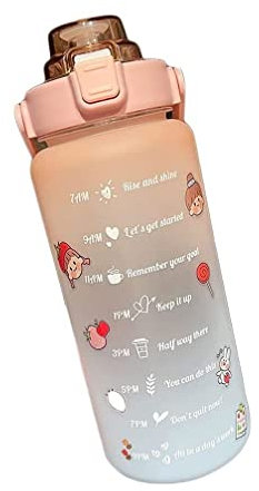 IWENZHKPA Bouteille Eau Bouteille D'eau 2000 Ml/67 Oz Pour Femme, Bouteilles D'eau De Sport Dégradé Mignon De Grande Capacité Avec Bouteille À Boire À Échelle De Temps Gourde D'Eau Fitness(D-pink)