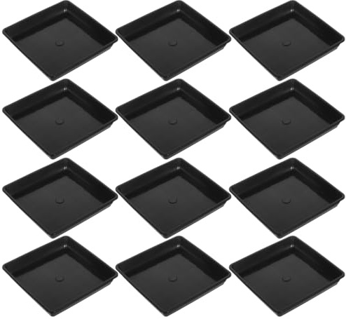 DECHOUS 12 Pack Quadratische Pflanze Untertasse - 15x15cm Schwarz Blumentopf Untertasse- Kunststoff Sukkulenten Topf Halter Tablett für Drinnen und Draußen Verwenden