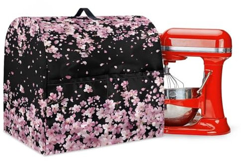 LACIYISON Cherry Blossom Print Mixer Cover Stand Mixer Covers with Pockets, Kitchen Aid Mixer Covers with Handle for Stand Mixer 4.5-5qt, Dust Cover for Mixers, Coffee Maker, Toaster, Small