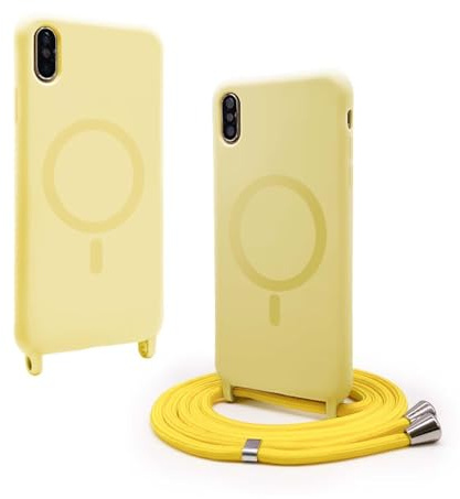 BGHHEU Silicone Coque Magnétique pour iPhone XR avec Cordon,Compatible avec MagSafe,Étui Housse Silicone avec Portable Lanyard Réglable, Jaune
