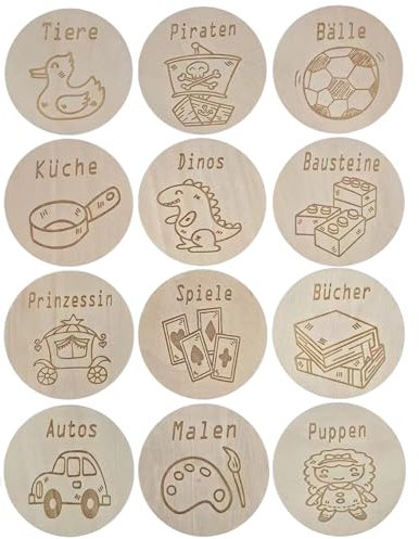 T TAKONE Kinderzimmer Ordnungsetiketten für IKEA Trofast – 12er Set Aufkleber mit Klettpunkten – Ordnungssticker für Regal & Spielzeugbox