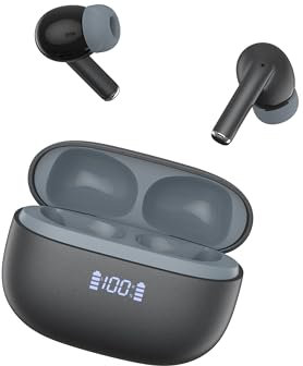 Cuffie Bluetooth, TWS,Auricolari Bluetooth 5.1 Stereo HiFi, ANC/ENC Cancellazione Rumore Cuffie Wireless, 30 Ore, Touch Screen con Equalizzatore, In Ear Cuffie S/F,IP7 Imper, Bianco (Nero)