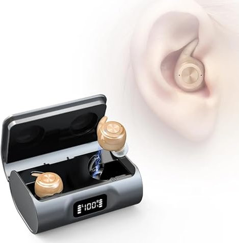 Amplificatore acustico ricaricabile – riduzione intelligente del rumore, design ergonomico con stazione di ricarica USB, cuffie wireless con tappi morbidi, vestibilità sicura e confortevole