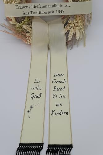 Moiré Trauerschelife, Schleife für Trauerkranz Trauergesteck, Grabschleife bedruckt verschiedene Farben und Breiten (Natur, 17,5 cm für eine großen Kranz)