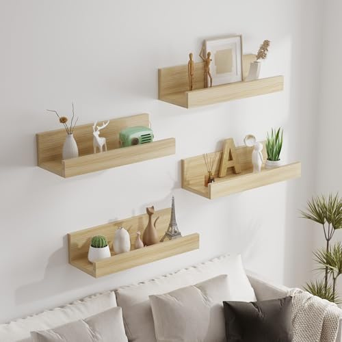 AVC Designs Floating Shelves, 40cm Shelves for wall, Wood Wall Shelves, Wooden Shelves for Bathroom, Bedroom, Office, Living Room, Kitchen, etc (4, Oak)