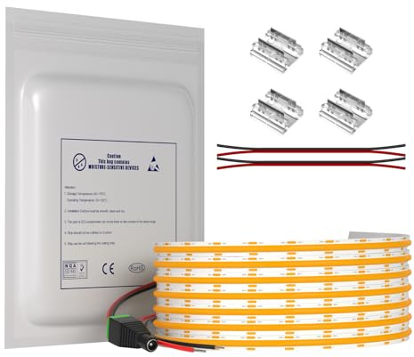 MALIIGAZA COB LED Strip 10m 12V Warmweiß 3000K, Hochwertiges Flexibles | Lichtband mit 312 LEDs/m, Gleichmäßige Beleuchtung ohne Schatten, Dimmbar & Zuschneidbar (ohne Netzteil & Steuerung)
