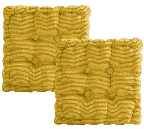 bechoanigel 2er Set Sitzkissen, Dickes Stuhlkissen 40x40cm, Sitzpolster Outdoor & Indoor, für Gartenstuhl, Küche, Balkon, Esszimmer (Gelb, Quadratisch)