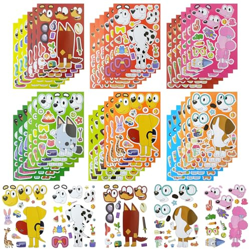 OSDUE 36 Stück Make-a-face Aufkleberbögen, Aufkleberbögen mit Hund | zum Selbermachen von Hund, Mix and Match, für Kinder Party Favor Supplies Craft