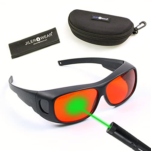 JILERWEAR Laserschutzbrille 532nm OD 6+ Professionelle 180nm-532nm Wellenlänge Violett/Blau/Grün Laserschutzbrille für 405nm, 445nm, 450nm, 473nm 532nm Laser Fit Blendende Laser, wie Graviermaschinen