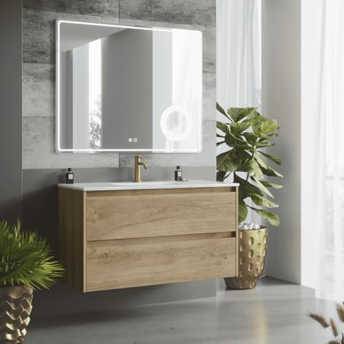 Mueble de Baño Suspendido con Lavabo Cerámico| 2 Cajones | 60 cm Roble Natural
